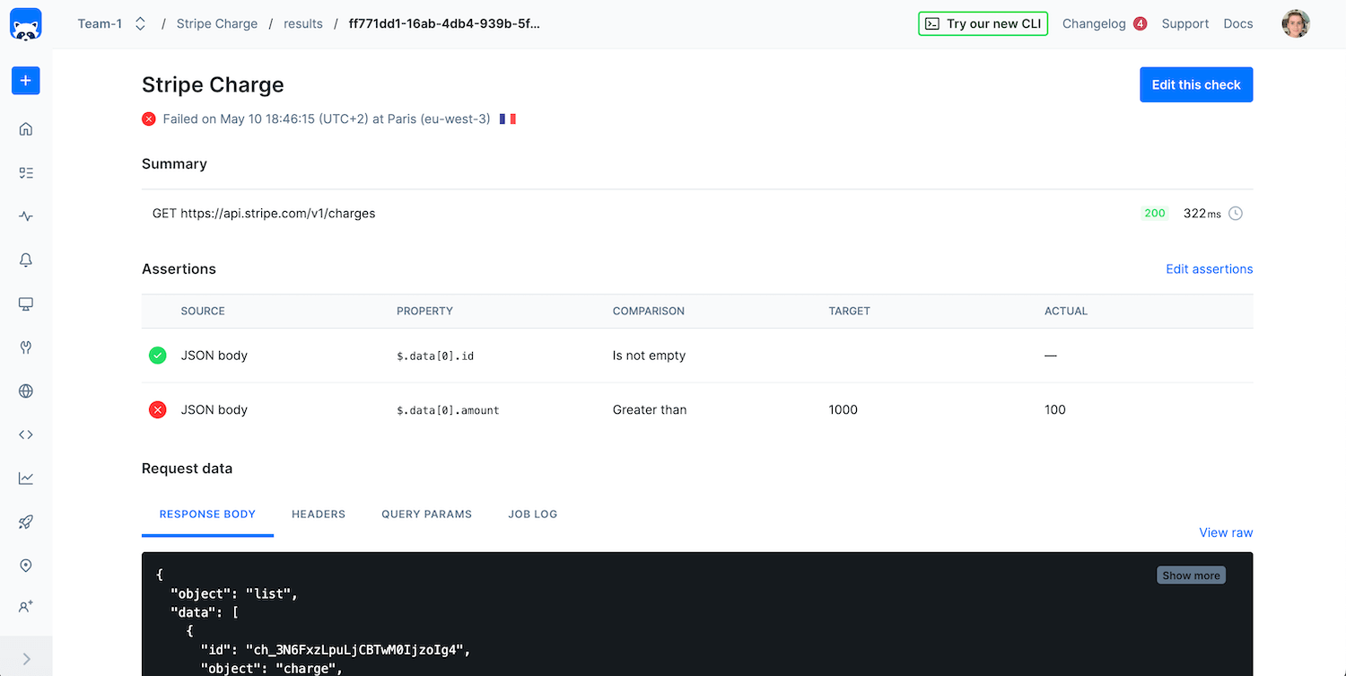 api check results detail page